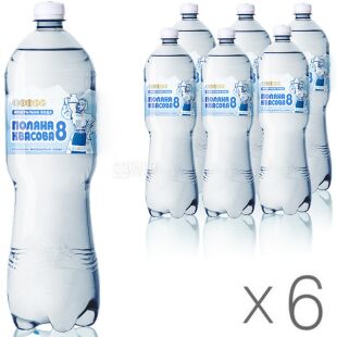 Поляна Квасова-8, 1,5 л, Упаковка 6 шт., Вода мінеральна сильногазована, ПЕТ