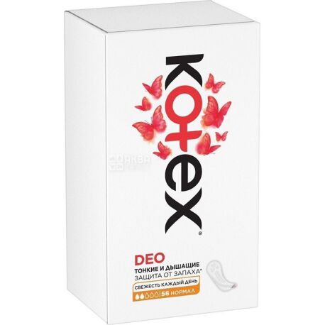 Kotex Normal Plus Deo, 56 шт, Щоденні гігієнічні прокладки, 2 краплі