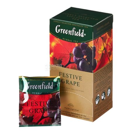 Greenfield, Festive Grape, 25 пак., Чай Грінфілд, Виноград, трав'яний