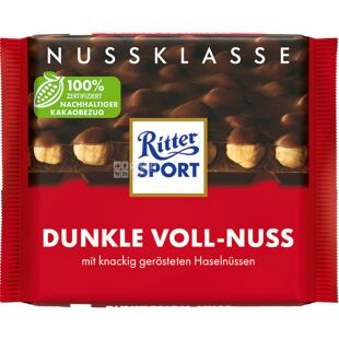 Ritter Sport, 100 г, Ритер Спорт, Черный шоколад с цельными лесными орехами