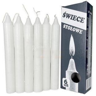 Vins, 6 шт., Свічка столова, біла, 165 мм
