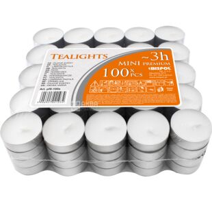 Bispol, Tealights, 100 шт., Свеча-таблетка, чайная плавающая, 3 часа