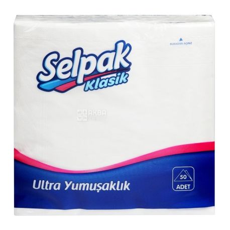 Selpak, 50 шт., 24х24 см, салфетки, Двухслойные, м/у