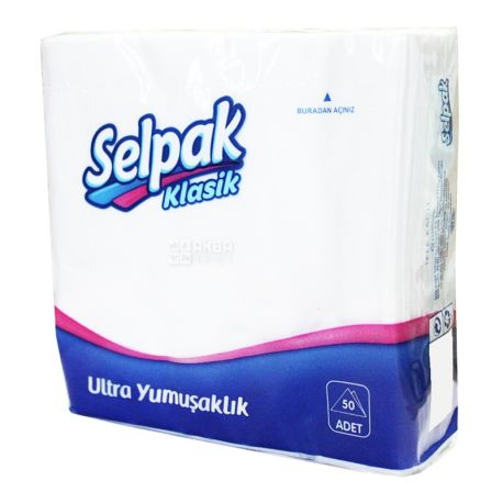Selpak, 50 шт., 24х24 см, салфетки, Двухслойные, м/у