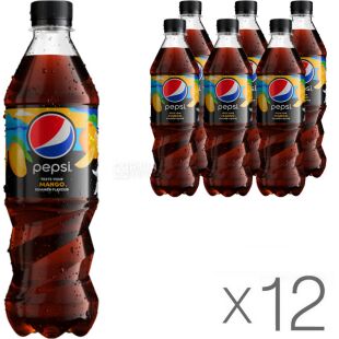 Pepsi-Cola Mango, Упаковка 12 шт. х 0,5 л, Напій газований Пепсі Манго, без цукру, ПЕТ