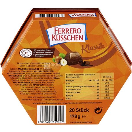 Ferrero Kusschen Candies with Hazelnut in Dark Chocolate 178g ❤️ home  delivery from the store