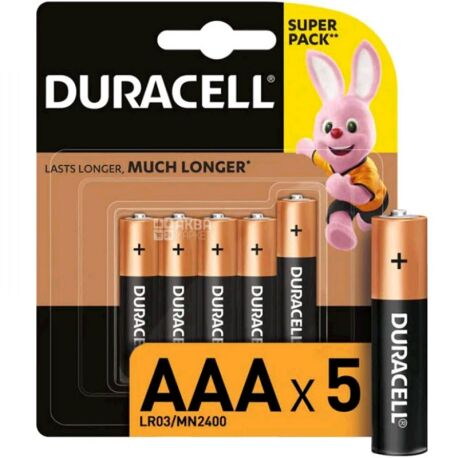 Duracell Extra life, ААА, 5 шт., 1.5V, Батарейки лужні, LR03