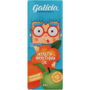 Galicia, 0,2 л, Сік Мультифруктовий з м'якоттю Галіція, без цукру, з трубочкою