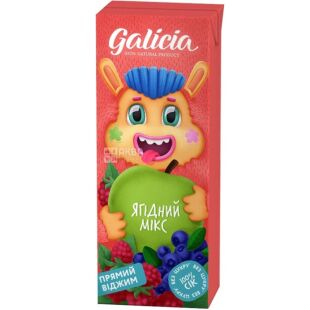 Galicia, 0,2л, Сок с мякотью Ягодный микс Галиция, без сахара, с трубочкой