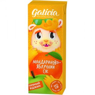 Galicia, 0,2л, Сок Мандариново-Яблочный с мякотью Галиция, без сахара, с трубочкой