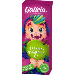 Galicia, 200 мл, Сок Яблочно-черничный с мякотью Галиция, без сахара, с трубочкой