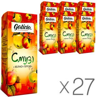 Galicia, Упаковка 27 шт. х 0,2 л, Смузі Яблуко-Персик Галіція, без цукру