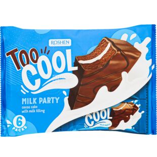 Roshen, Too Cool, Milk Party, 6 х 45 г, Рошен, Тістечка бісквітні глазуровані, шоколадні