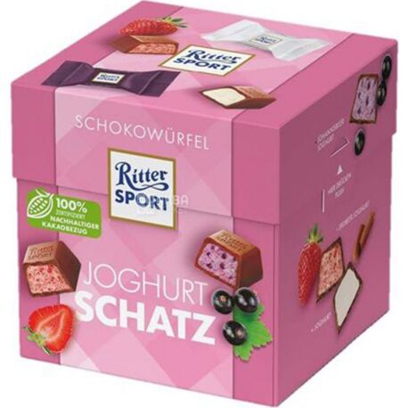 Ritter Sport, Schokowurfel Joghurt, 176 г, Набор шоколадных конфет, Йогуртовый микс 