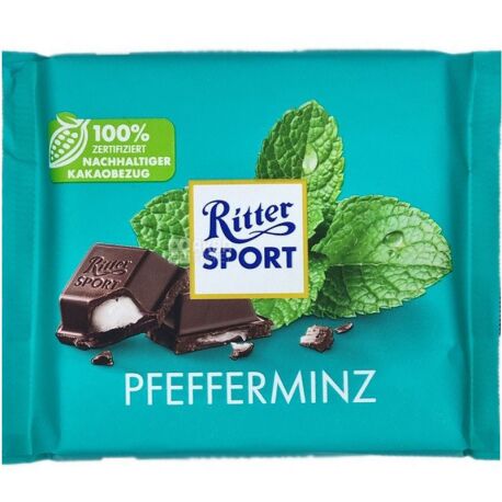 Ritter Sport, 100 г, Черный шоколад с мятной начинкой