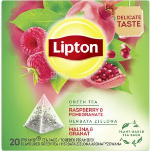 Lipton, Raspberry&Pomegranate, 20 пак. х 1,4 г, Чай зелений з ароматом малини та граната