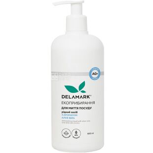 Delamark, 0,5 л, Средство для мытья посуды, с ионами серебра, Алое вера