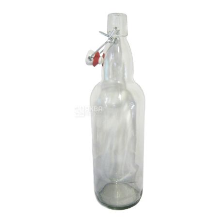 Bottle with drag plug, 1 liter, glass