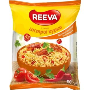 Reeva, 60 г, Вермішель швидкого приготування з куркою, гостра