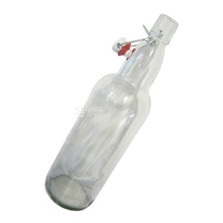 Bottle with drag plug, 1 liter, glass