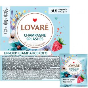 Lovare, Champagne splashes, 50 пак. х 2 г, Чай Ловаре, смесь черного и зеленого, с клубникой и лепестками цветов