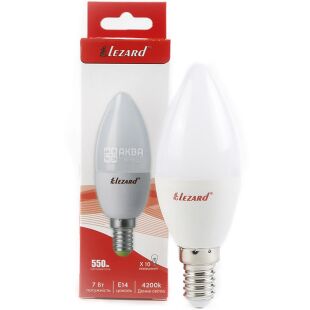  Lezard LED, Лампа светодиодная, Свеча, цоколь Е14, 7W,  4200 К, 220 V, нейтральное белое свечение, 560 Lm