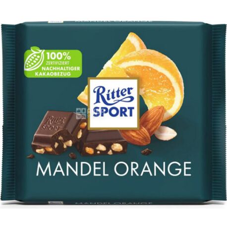 Ritter Sport, 100 г, Темный шоколад с миндалем и апельсином