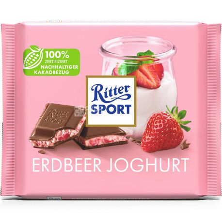 Ritter Sport, 100 г, Шоколад молочный, с клубничным йогуртом
