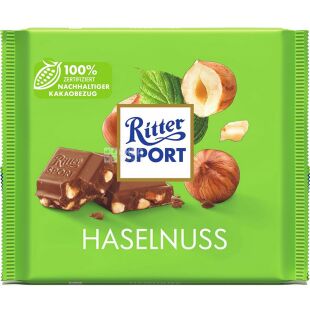 Ritter Sport, 100 г, Ритер Спорт, Молочный шоколад, с лесными орехами