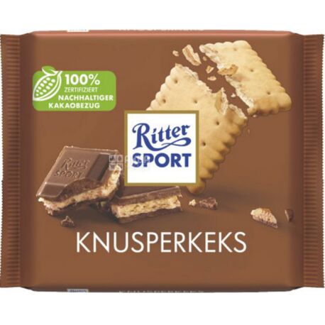 Ritter Sport, Biscuits, 100 г, Молочний шоколад з печивом