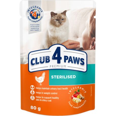 Club 4 Paws, Sterilised, 80 г, Влажный корм для стерилизованных кошек, с курицей