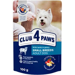Club 4 Paws, 100 г, Влажный корм для взрослых собак малых пород, с ягненком в соусе