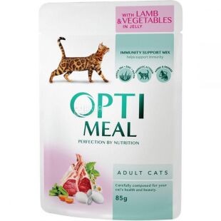 Optimeal, 85 г, Вологий корм для дорослих котів, з ягням та овочами в желе