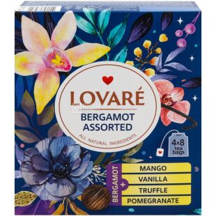 Lovare, Bergamot Assorted, 32 пак. х 2 г, Чай Ловаре, черный с бергамотом, ароматизированный
