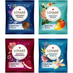 Lovare, Bergamot Assorted, 32 пак. х 2 г, Чай Ловаре, чорний з бергамотом, ароматизований