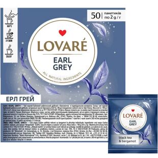 Lovare, Earl Grey, 50 пак. х 2 г, Чай черный Ловаре, с ароматом бергамота