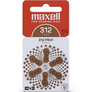 Maxell For hearing aids, PR41, 6 шт., 1,45V, Батарейки для слуховых аппаратов, коричневые №312