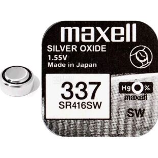 Maxell Silver Oxide 337, 1 шт., 1,55 V, Батарейка для годинника срібно-цинкова, SR416SW