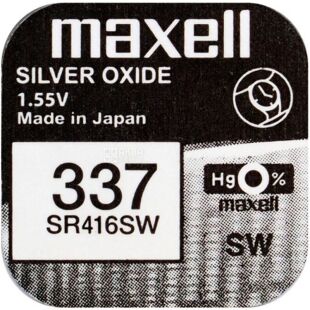 Maxell Silver Oxide 337, 1 шт., 1,55 V, Батарейка для годинника срібно-цинкова, SR416SW