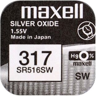 Maxell Silver Oxide 317, 1 шт., 1,55 V, Батарейка для часов серебряно-цинковая, SR516SW