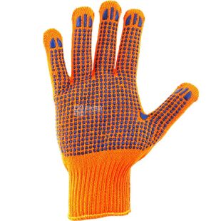 Рукавички робочі, трикотажні, з ПВХ точкою 6 ниток, помаранчеві, 1 пара