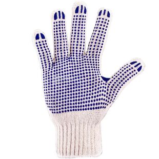 Перчатки рабочие, трикотажные, с ПВХ точкой 3 нити, белые, 1 пара