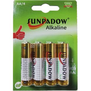 Sunpadow, АА, 4 шт., 1,5 V, Батарейки алкалінові, LR6