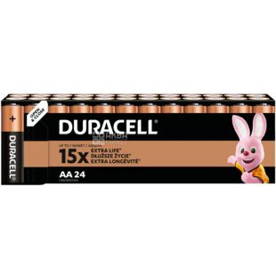 Duracell Extra life, АА, 24 шт., 1.5V, Батарейки лужні LR6