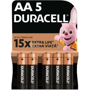 Duracell Extra life, АА, 5 шт., 1.5V, Батарейки лужні, LR6