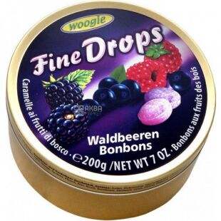 Woogie, Fine Drops, 200 г, Льодяники зі смаком Лісових Ягід, Вуггі, ж/б