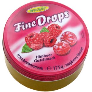 Woogie, Fine Drops, 175 г, Льодяники зі смаком Малини Вуггі, ж/б