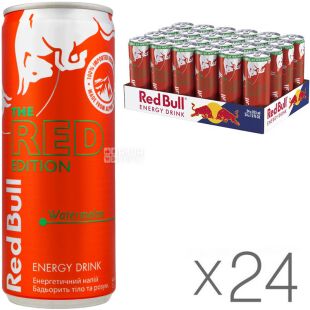 Red Bull Red Edition, Упаковка 24 шт. х 250 мл, Напій енергетичний Ред Булл зі смаком кавуна