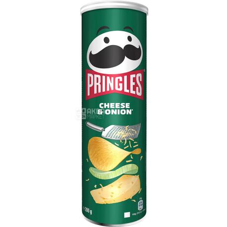 Pringles Cheese-Onion, 165 г, Чипси картопляні, Прінглс з сиром та цибулею, тубус