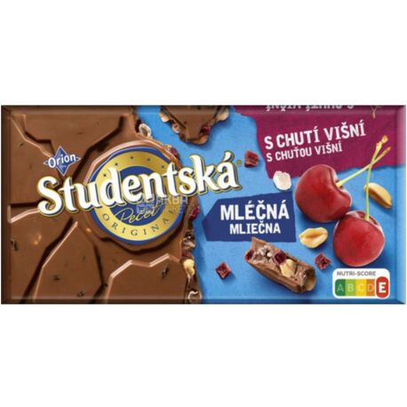 Studentska, Шоколад молочний з вишнею та арахісом, 180 г